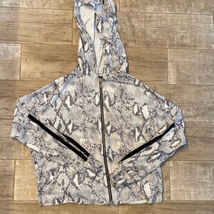 Michael Lauren cropped snakeskin print hooded zip-up jacket
